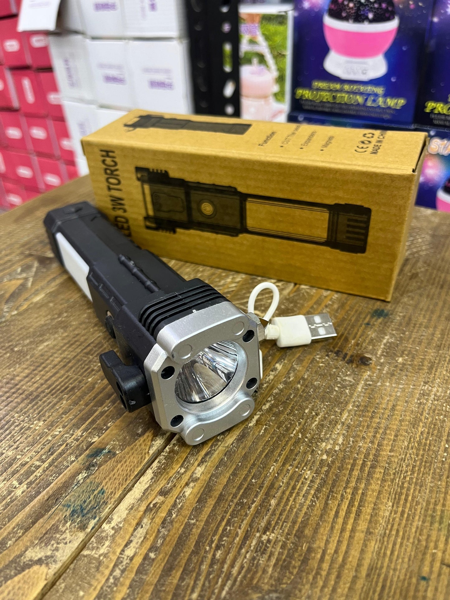 LED 3W Rechargeable Torch with Side COB Work Light