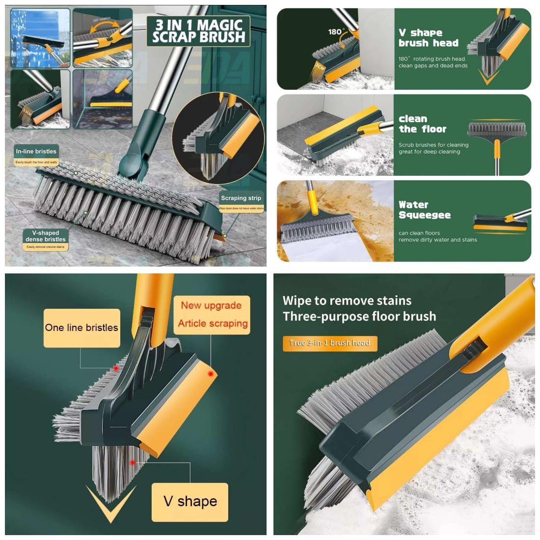 3-in-1 Magic Floor Scrub Brush with Squeegee