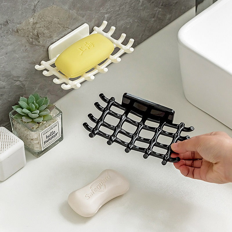 Wall Soap Dish Holder with Hooks — No Drill Bathroom Organizer