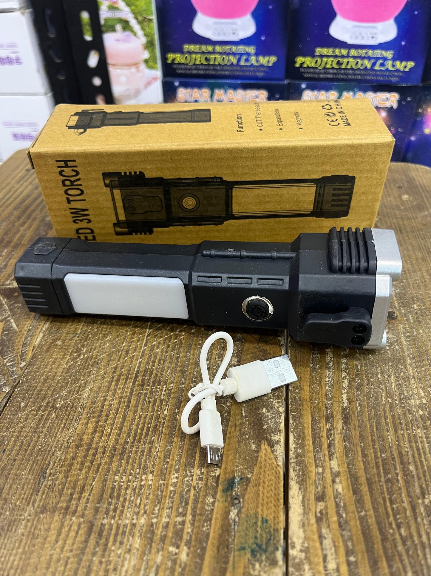 LED 3W Rechargeable Torch with Side COB Work Light