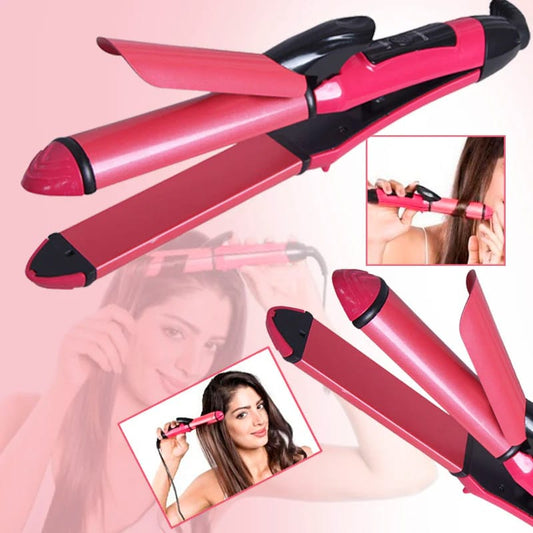 2-in-1 Professional Hair Straightener & Curling Iron – Ceramic Plates