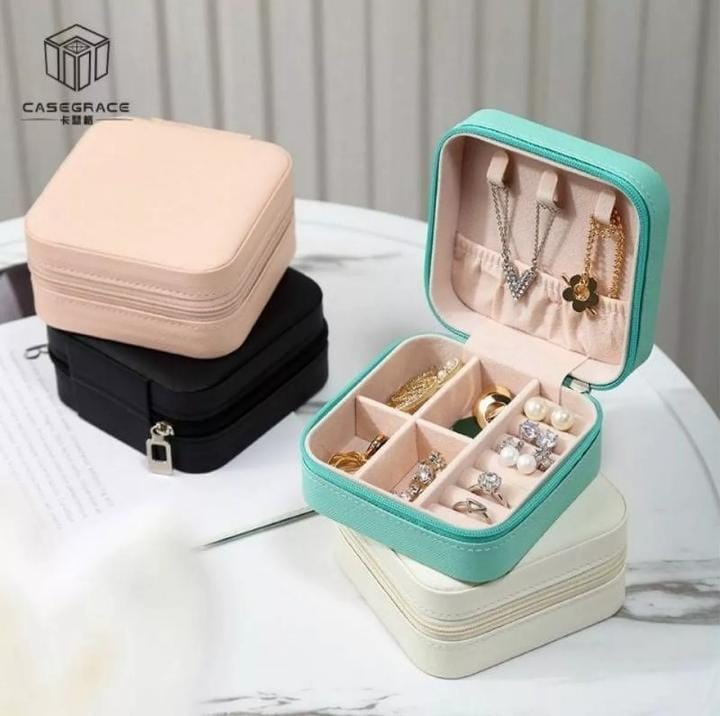 Mini Travel Jewelry Box — PU Leather, Zipper Close