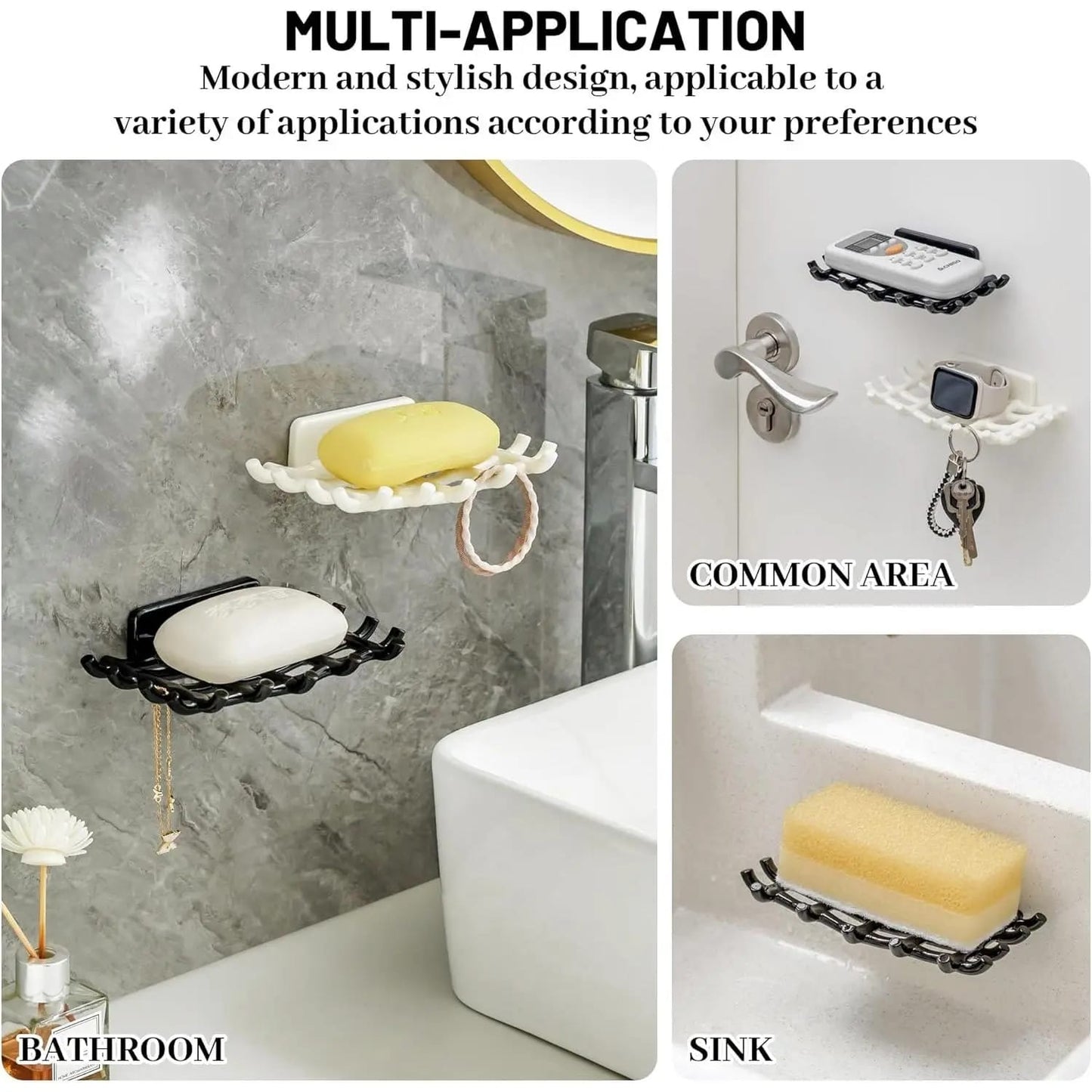Wall Soap Dish Holder with Hooks — No Drill Bathroom Organizer