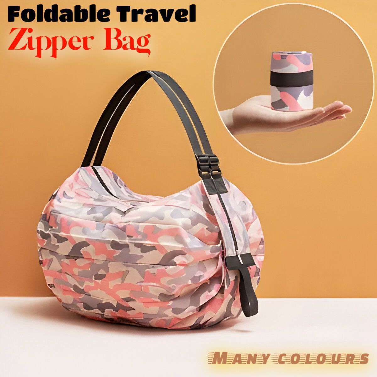 Foldable Travel Zipper Tote Bag – Lightweight, Many Colours